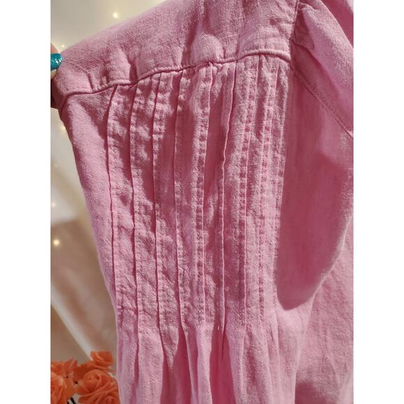 Joie Linen Shell Button Pleated Long Sleeve Blouse Top Womens Size L Pink Hi Low - Picture 6 of 10